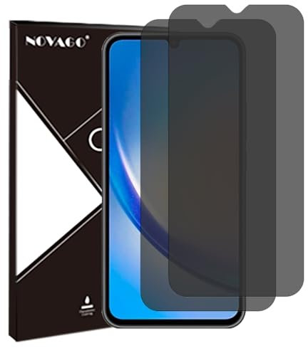 NOVAGO Compatible con Samsung Galaxy A34 5G – Juego de 2 protectores de pantalla de cristal templado resistente 0,33 mm 9H (tintado antiespíón)