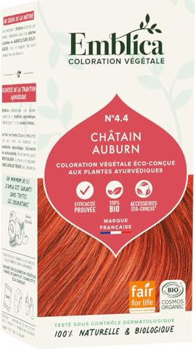 Emblica Coloration végétale bio pour cheveux | No 4.4 Châtain chaud | Sans conservateurs | Riche en Amla | 100 g