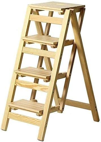 BODHIS Tritthocker, Klappstuhl, Hocker, Leiter mit 4 Stufen, Haushaltsleiter aus Holz, verlängerter Hocker, hoher Hocker, schweres Gartengerät (helles Walnussholz)