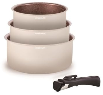 Arthur Martin - Set de 3 casseroles 16-18-20 cm + 1 poignée - Aluminium - revêtement anti adhérent - poignée amovible - Tous feux dont induction