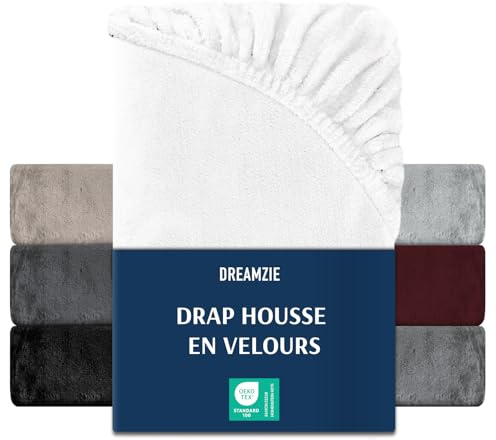 DREAMZIE Premium frotté spännlakan 180 x 200 – 200 x 200, kashmir touch lakan jersey fleece dra-på-lakan lakan, vit