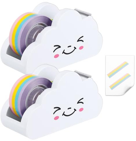pcsfoe 2 Stück Transparenter Klebebandhalter Abroller,Cartoon-Wolke-Klebebandabroller,Klebestreifen Abroller,Abroller Klebeband,Klebebandabroller Kinder,Geeignet Für Schulbürobedarf, Büro Und Zuhause