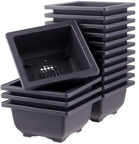 FUNSUEI Lot de 15 Pots à Bonsaïs, Pots de Fleurs rectangulaires en Plastique, pour bonsaï, pour l'intérieur et l'extérieur, Carré, 12 x 12 x 6 cm