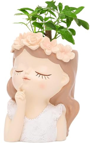 Maceta con forma de niña, linda maceta para plantas suculentas,Maceta hecha a mano maceta - Tenedor lindo creativo de la flor de la resina de la forma de la muchacha, envase de los bonsais para la dec