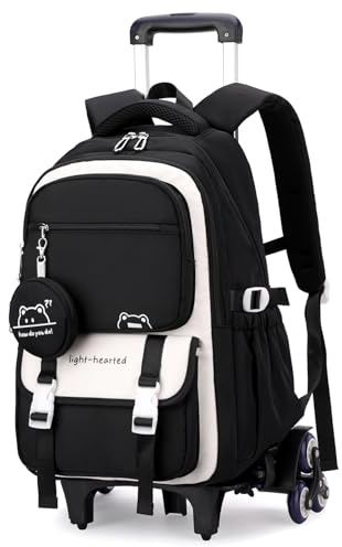Tanou Mochila Escolar con Ruedas para Niñas, 30L Mochilas para Colegio Instituto con Carro, Trolley Desmontable Mochila Casual de Viaje Escolar para Adolescente Chica, Negro