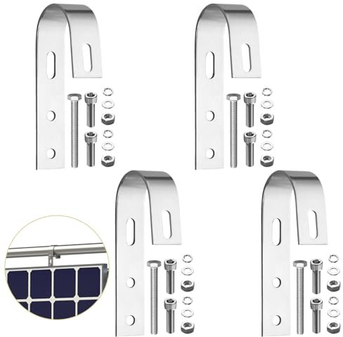 Anbte 4 Stück Balkonkraftwerk Haken 304 Edelstahl, Solarpanel Halterung Haken Balkon inkl. Montagezubehör, Universelle PV Modul Haken für Solarmodule Balkongelände, Flachdach, Wohnmobile (Silber)