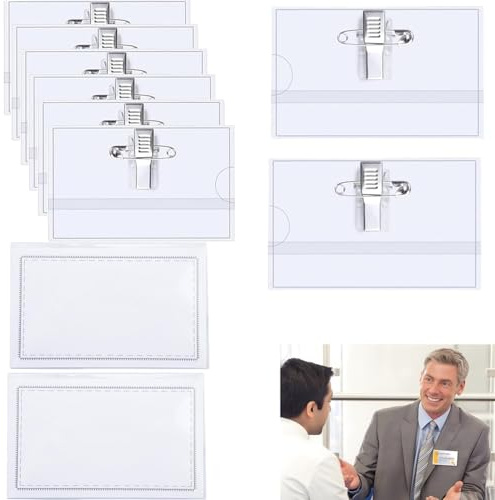 Fundas de Tarjetas de Identificación,10 Piezas Porta Tarjetas De PVC,con Clip y Pin,Horizontal Porta Nombres,para Escuelas,Exposiciones,Conferencias,90 x 56 mm
