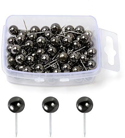 QQdou Push Pins, New Large Size World Travel Map Pin, Marking Pushpins for Cork Board, Round Head Drawing-Pins, Notice Board Picture Photo Bedrooms Home Office School DIY Craft(Black-6mm)