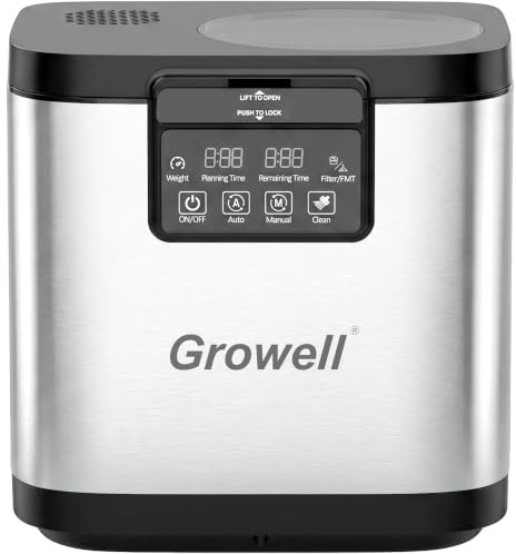 Growell Compostatore elettrico da cucina da 4 l, bidone per compost da banco con doppio filtro a carbone, finestra visibile, motore brushless aggiornato silenzioso e di lunga durata, macchina per il