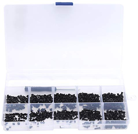 501 pièces KM Kit d'assortiment de vis à tête cruciforme noire Vis en acier au carbone avec tournevis Durable Fort Écologique pour les bricoleurs réparateurs à domicile