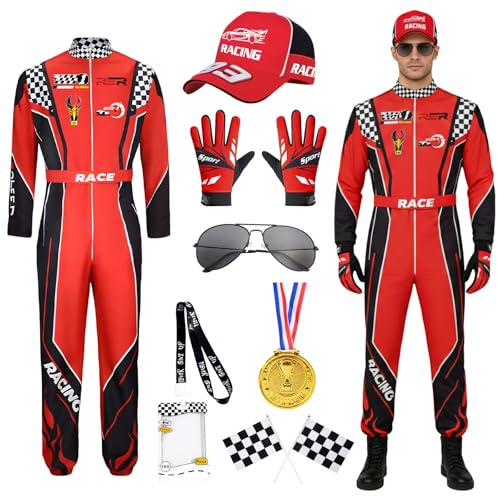 Costume da Pilota da Corsa Uomo, Tuta da Pilota per Adulti (Rosso, L)