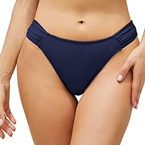 Bas de bikini pour femme - Contrôle du ventre - Taille basse - Bas de bain pour piscine classique - Couverture complète - Maillot de bain pour femme, bleu marine, M