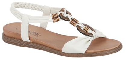 Jo & Joe Ladies Braided T-Strap Design Embellished Trim Elasticated Back Strap Flat Sandals
