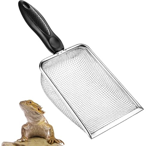 QhgPnt Cat Litter Scoop, Stainless Steel Litter Scoop, Durable Cat Litter Scooper for Multi-Pet Household Maintenance, Black Non-Slip Handle Sifter, Sand Sieve Design for Small Mammal Habitats