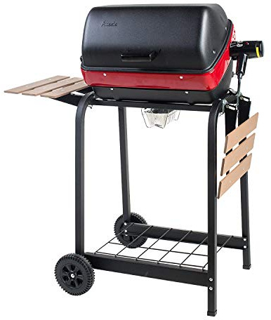 Americana 3-Zone Electric Cart Grill w/Folding Tables, Red, 200 Sq In
