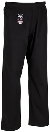 Ju-Sports Karatehose 190 Schwarz I Leichte Karate Hose mit Gummitbund, Zusatzschnürung & Knieverstärkung I 100% Baumwolle I Auch für Sportarten wie Judo UVM.
