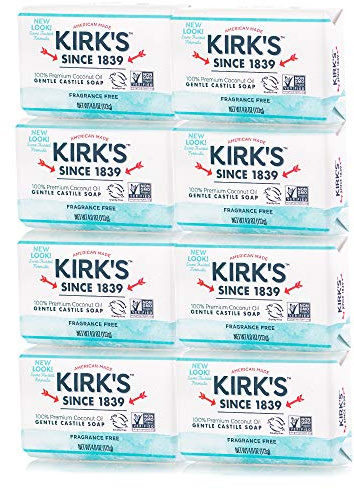 Kirk's Castile: Coco Castile Bar Soap, Fragrance Free 4 oz (8 pack)
