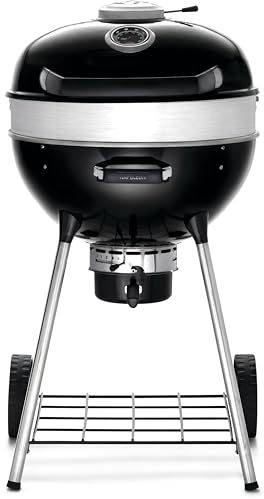 Napoleon PRO22 Professional Charcoal Kettle Grill, Black, Porcelain-Enameled Lid and Bowl, Chrome-Plated Cooking Grid