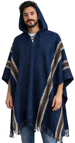 Gamboa Genuine Alpaca Poncho Mens Pancho Cowboy Western Adult Poncho with Hood