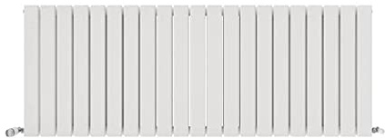 iBathUK Apex Wall Mounted Horizontal Double Slim Flat Panel Radiator, 21-Column Steel, Hydronic Central Heating, High Thermal Output, Modern Designer Radiator for Bathroom in Matt White, 600x1596 mm