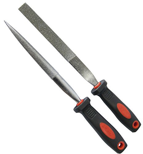 2PC DIAMOND FILE SET NEEDLE HALF ROUND TAPERED & FLAT STONE METAL GLASS 120MM
