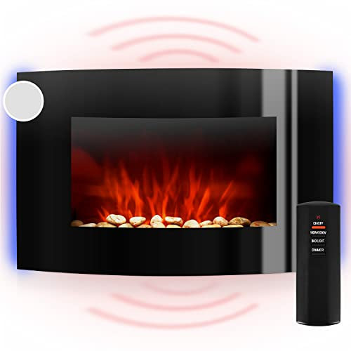 Klarstein Electric Fireplace, Electric Log Burner Indoor, 2000W Electric Fire Wall Mount Flame Electric Fire Place with LED Flame Effect, Fake Fireplace, Remote Control, Adjustable Thermostat Timer