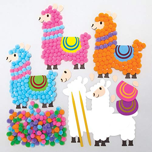 Baker Ross AX741 Kits de pompons en formes de lama - Paquet de 5, Fournitures créatives d'art et d'artisanat pour les enfants à créer et décorer