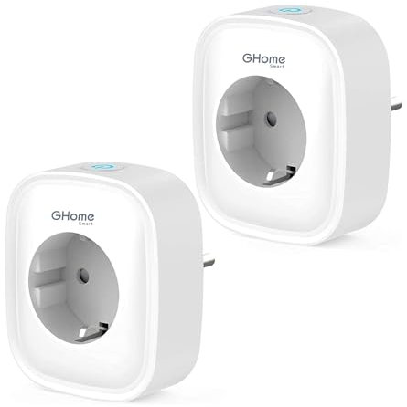 GHome Smart Wlan Steckdose 16A, Alexa Steckdose 2 Packs, Smart Home Plug Funktioniert mit Alexa Google Home, App Fernbedienung, Stromverbrauch messen Sprachsteuerung Timer, NUR auf 2,4GHz WiFi, White