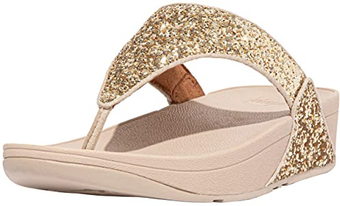 FitFlop Lulu Tongs à paillettes pour femme, confortables avec soutien naturel de la voûte plantaire, platine, 41 EU