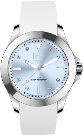 Ice-Watch - ICE steel White pastel blue - Weiße Damenuhr mit Silikonarmband - 020380 (Medium)