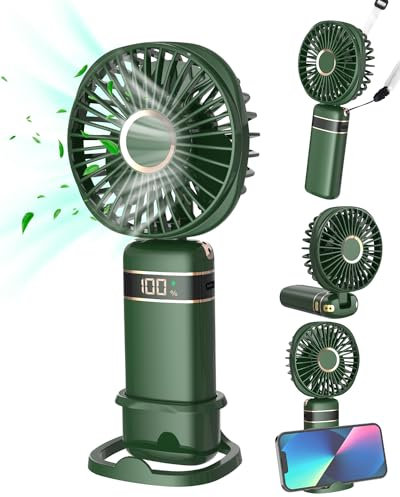 FAPPEN Handventilator, Tragbarer USB-Handventilator, Faltbarer Mini Ventilator mit Sockel und Umhängeband für Zuhause, Büro, Schlafzimmer, Outdoor, Reisen (Grün)
