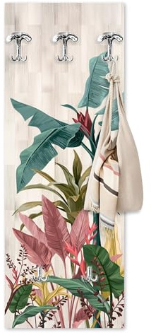 Lupia - Appendiabiti da Parete BANANA LEAVES, Design Unico Salvaspazio, 5 Ganci Inclusi, Facile Montaggio, Adatto a Tutti gli Ambienti, 46x125 cm, Legno, Made in Italy, Beige