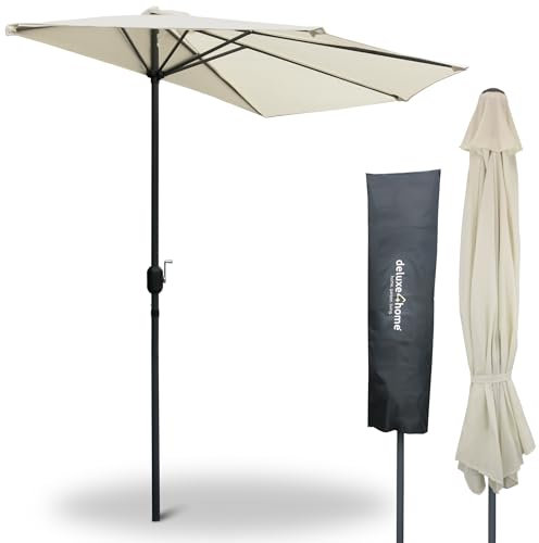 deluxe4home® Sonnenschirm Halbrund Creme I 300 cm Wandschirm Balkonschirm Halbschirm I Überdachung Terrassenschirm Halbkreis Gastro Schirm