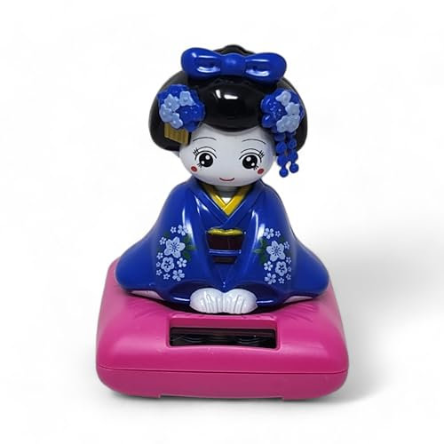 Starlet24 Mini Solar Wackelfigur Meiko Geisha 10 cm Blau - Niedliche Deko ohne Batterien, nur Licht. Bewegt Sich am Fenster & Tisch, perfekte Geschenkidee für Geisha-Fans (Kimono Blau)