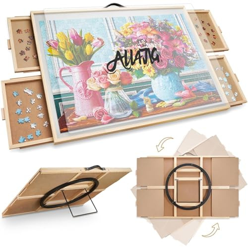 ALL4JIG 1500 Pieces 2-in-1 Tilting & Rotating Puzzle Board, 24.53 x 33.19Adjustable Angle Puzzle Board with 4 Drawers & Clear Protective Cover, Birthday Gift for mom