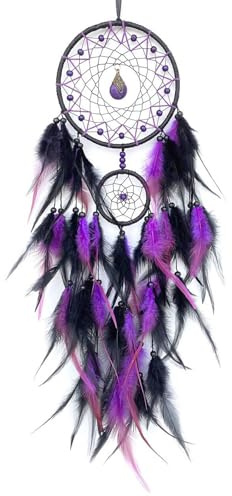 Donko Black and Purple Dream Catcher Wall Decor Feather Dream Catchers with Pendant Handmade Dreamcatcher Wall Hanging Ornament for Bedroom Living Room Home Decor