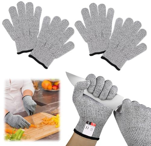 2 Paires de Gant Anti Coupure Cuisine, Gant Anti Coupure Cuisine de Protection de Niveau 5, Gant Cuisine Anti Coupure, Gant Protection Coupure pour Cuisine, Coupe de Viande, Sculpture Sur Bois (M)
