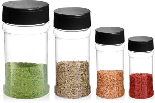 4 Pieces Plastic Spice Jars, Seasoning Containers, Round Empty Spice Bottles Storage Clear Seasoning Bottles Storage Spice, Peppers, Salt for Spice Rack, Drawer, Cabinet (60ml+80ml+100ml+170ml)