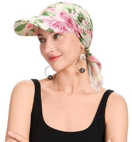 ZLYC Gorro de Verano para Mujer con Visera, Flor Verde, Talla única
