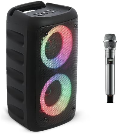 Petyoung Cassa Bluetooth Karaoke con Microfono, Altoparlante Portatile con Luci LED RGB, Cassa con Microfono Portatile, Supporto USB/TF/AUX/FM/TWS, per Feste e Casa, Nero