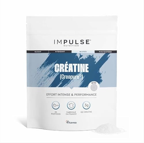 Créatine Monohydrate Creapure® 3 g Ultra Pure - Force, Endurance & Récupération - Complément Alimentaire Performance & Énergie - Creatine Monohydrate - 102 g - Fabriqué en France - IMPULSE NUTRITION