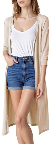 Cardigan long pour femme - Élégant - Ouvert à l'avant - Manches longues - Veste de transition fine - Couleur unie - Cardigan long en tricot - Manteau en tricot fin