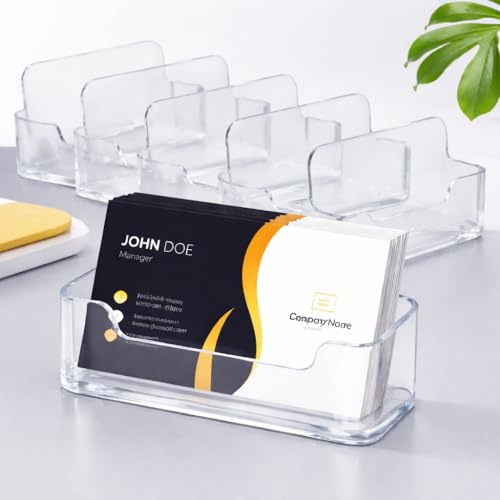 6 Pack Clear Acrylic Business Card Holder for Desk and Reception, Transparent Desktop Card Display Stand for Office Counters, Holds Standard Business Cards, Professional Desk Organisation