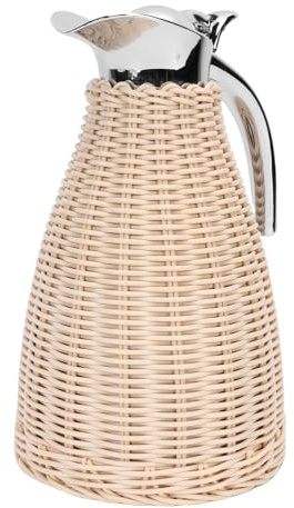 Jelquix Brocca Termica in Rattan da 1,5 Litri, Caraffa per caffè in Acciaio Inossidabile con Calore per 12 Ore, Isolamento Dal Freddo per 24 Ore, Ideale per il Ristorante di Casa (Beige)