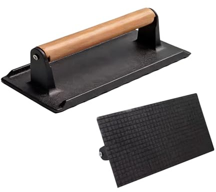 Pressa rettangolare in ghisa, resistente, per schiacciare carne grassa, per hamburger, tortilla, preparazione pasti, campeggio, grigliate, barbecue, cucina all'aperto