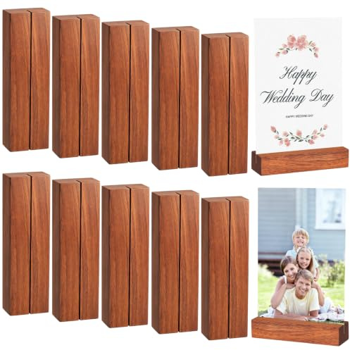 Peana Madera, 10PCS Peanas Madera Soporte Tarjetas y Soporte Fotos, Portatarjetas de Mesa para Bodas, Eventos y Restaurantes Soporte para Menús Números de Mesa Notas y Postales Uso Interior y Exterior