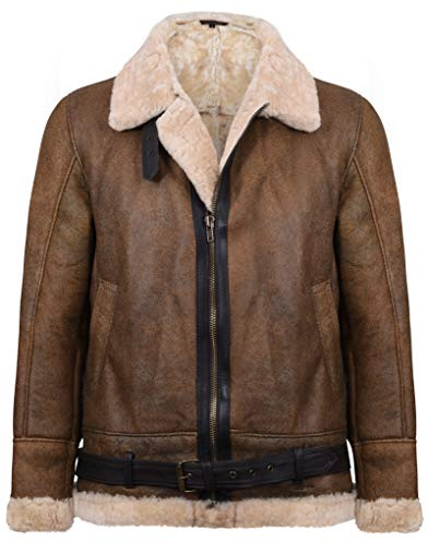 Mens Light Brown B3 Sheepskin Aviator Flying Leather Jacket L