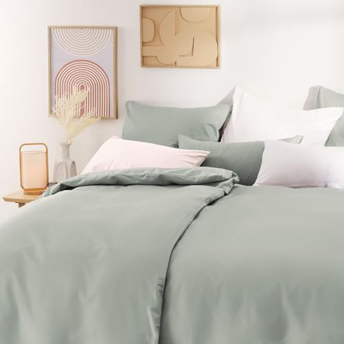Blumtal Set Copripiumino 155x220cm e 1 Federa 80x80cm in Raso, Set Biancheria da Letto in Cotone Satinato, Verde Estivo
