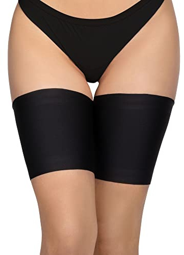 ANNES - Bandas antirozaduras para el muslo, elásticas, para evitar el roce entre los muslos, encaje con forro protector de silicona antideslizante Negro Nerón satinado Large