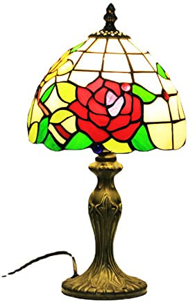 XUMI Lampe De Style Tiffany Rouge Rose Vitrail Lampe De Chevet Lampe De Bureau Luminaire Pour Salon, Chambre À Coucher, Chambre D'enfants, Dortoir, Banquier, Commode, Bureau,8inch